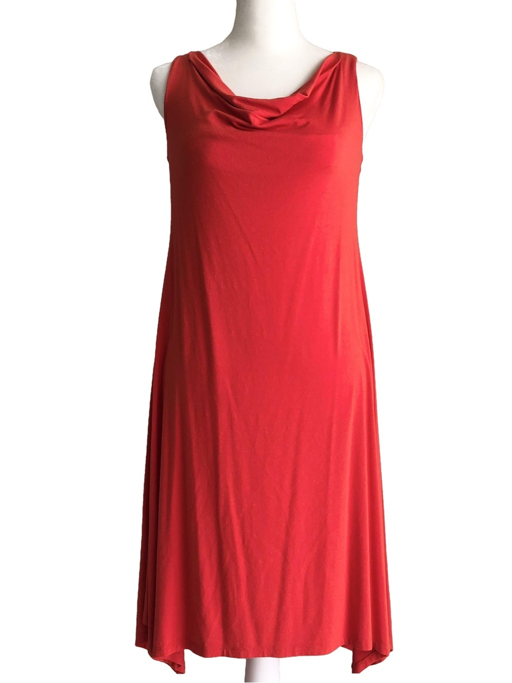 Eileen Fisher Red-Orange Cowl Neck Sleeveless Knee Length Petite Jersey Dress